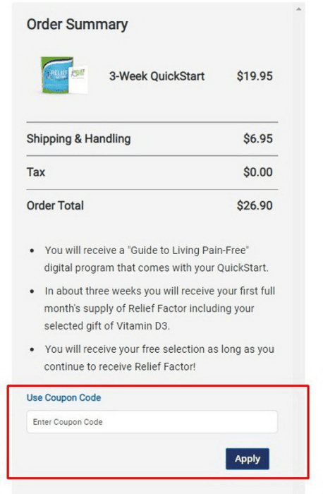 How to use Relief Factor promo code
