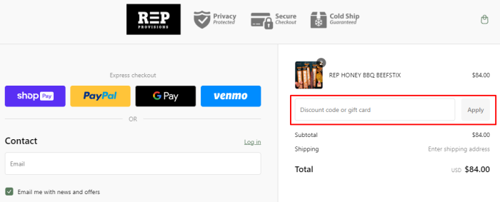 How to use Rep Provisions promo code