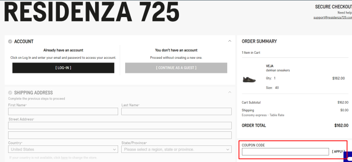 How to use Residenza 725 promo code