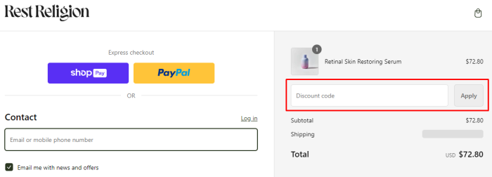How to use Rest Religion promo code
