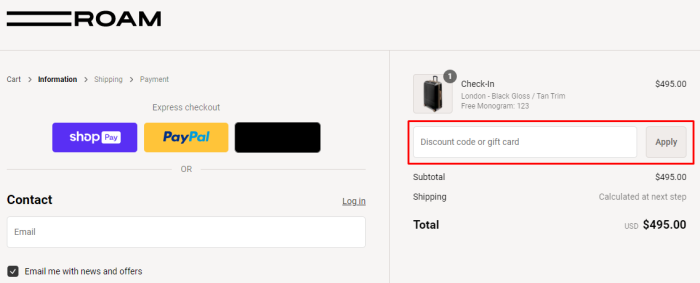 How to use Roam Luggage promo code