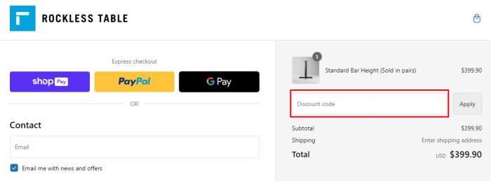 How to use Rockless Table promo code