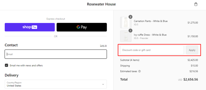 How to use Rosewater House promo code