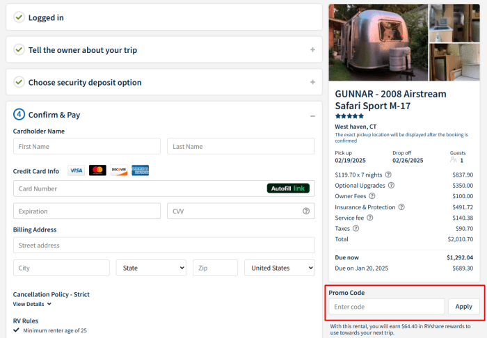 How to use RVshare promo code