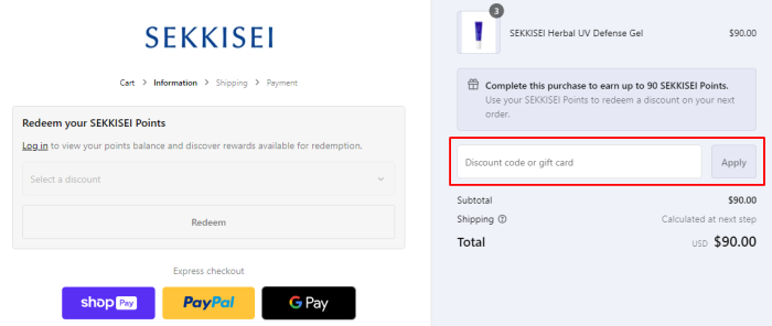 How to use Sekkisei promo code