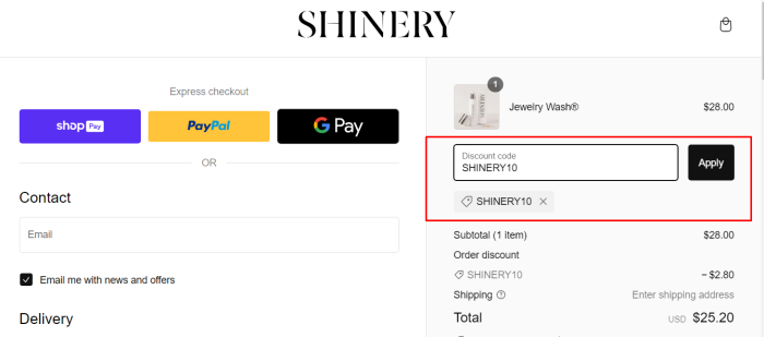 How to use Shinery promo code