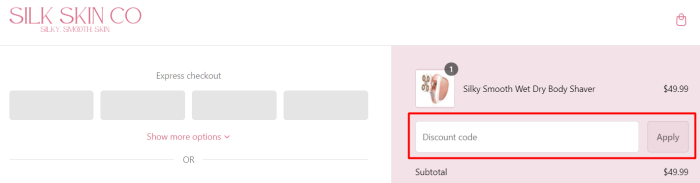 How to use Silk Skin Co. promo code