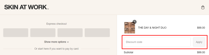 How to use Skin At Work promo code