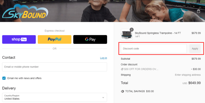 How to use SkyBound USA promo code