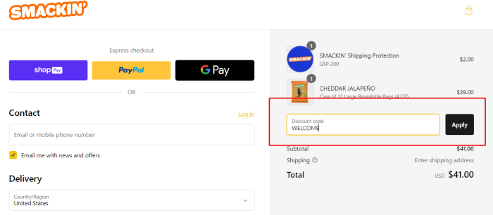 How to use SMACKIN' promo code