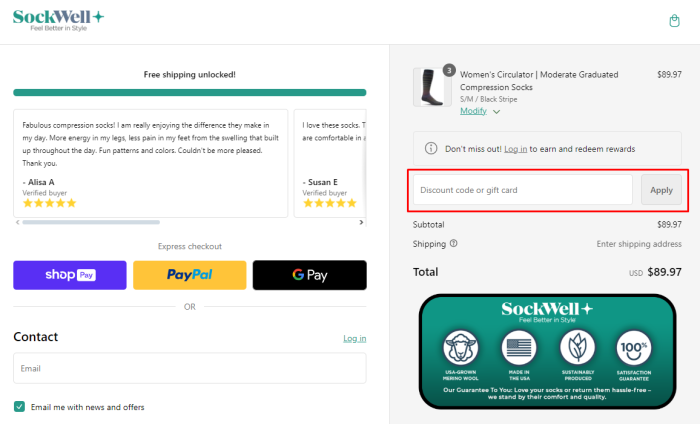 How to use Sockwell promo code