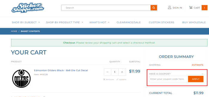 How to use StickerShoppe.com promo code