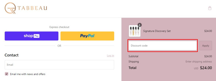 How to use Tabbeau Place promo code