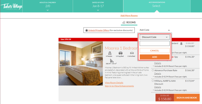 How to use Tahiti Village promo code