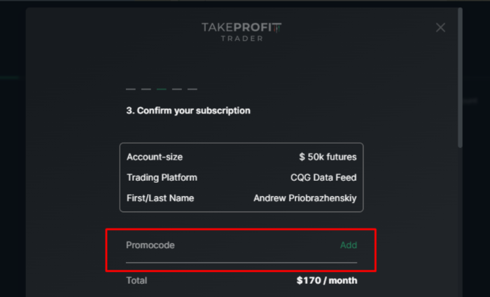 How to use Take Profit Trader promo code