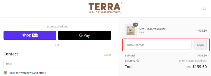 How to use TERRA promo code