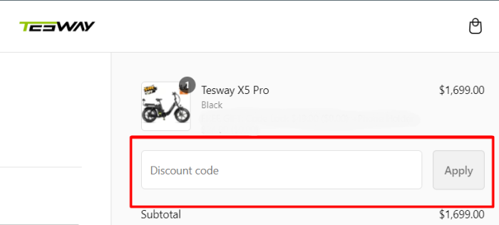 How to use Tesway Bike promo code