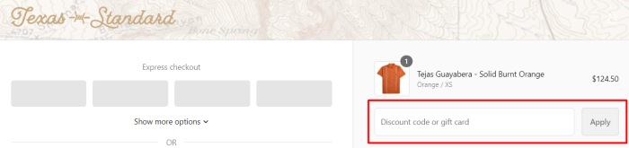 How to use Texas Standard promo code