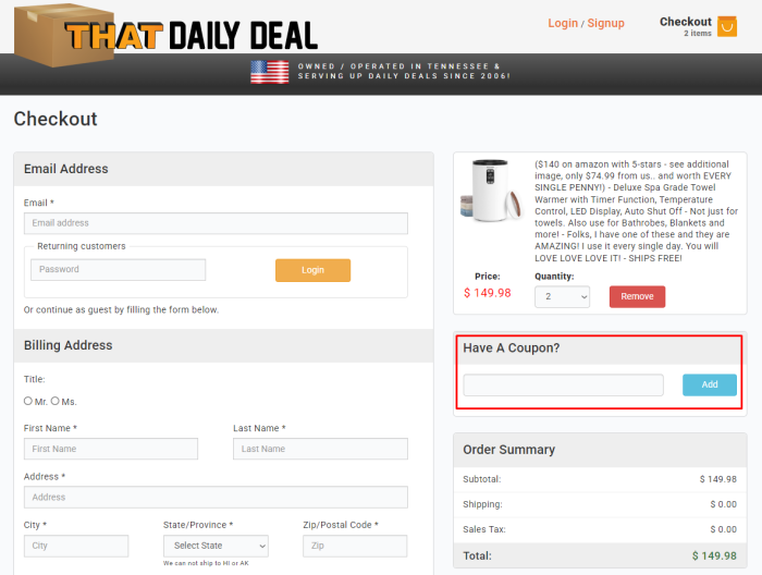 How to use That Daily Deal promo code