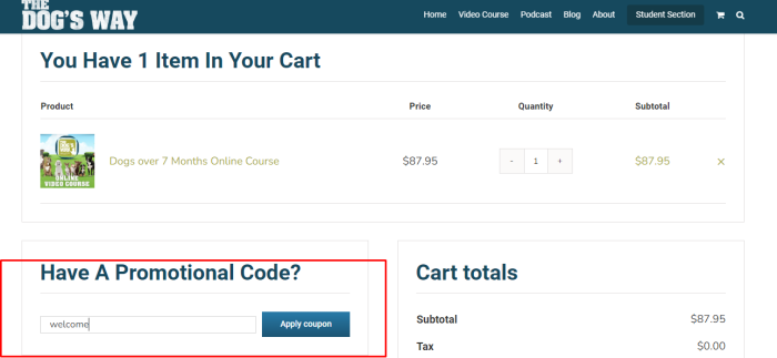 How to use The Dog's Way promo code