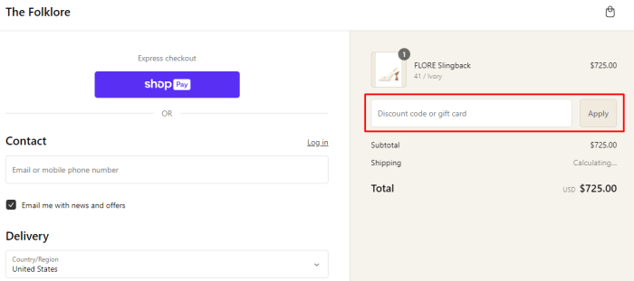 How to use The Folklore Shop promo code
