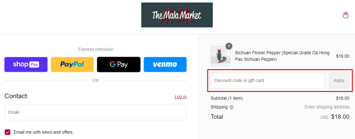 How to use The Mala Market promo code