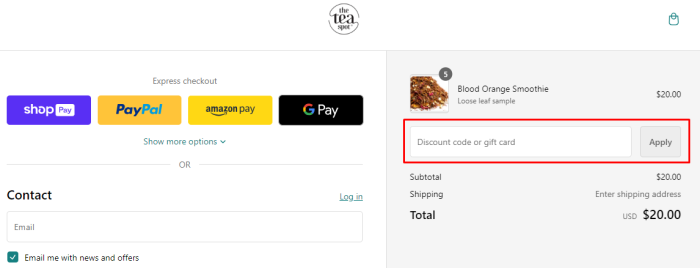 How to use The Tea Spot promo code