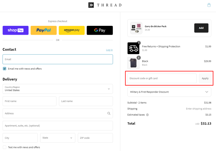 How to use Thread promo code