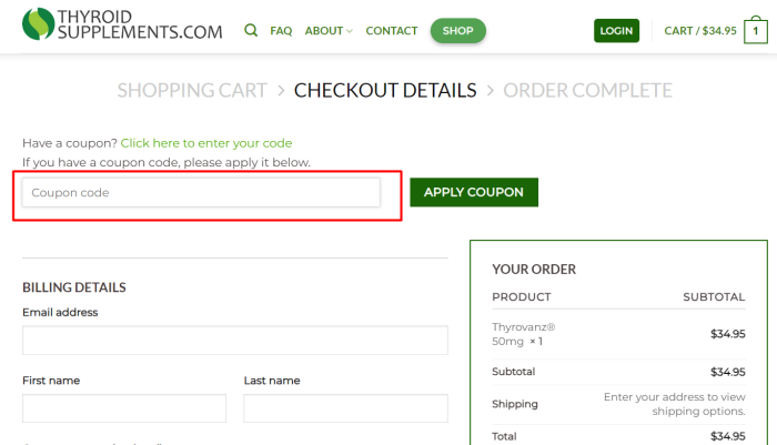 How to use Thyroid Supplements promo code