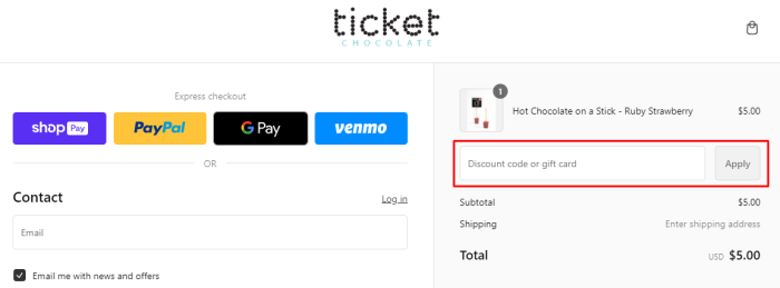 How to use Ticket Chocolate promo code