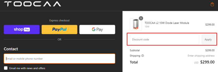 How to use Toocaa promo code