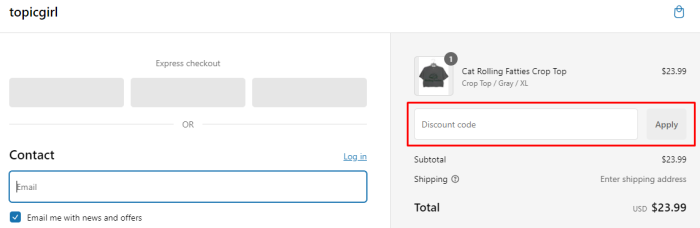 How to use TOPICGIRL promo code