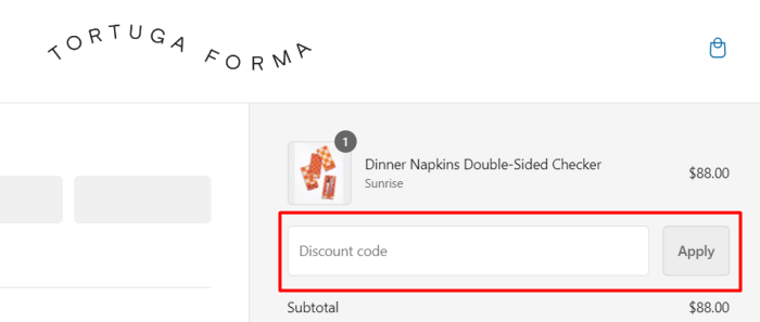 How to use Tortuga Forma promo code