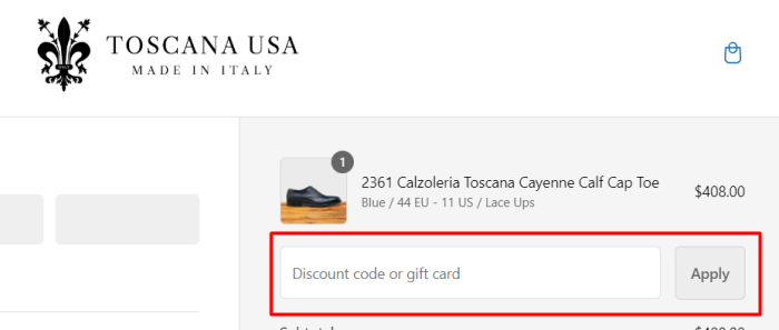 How to use Toscana USA promo code