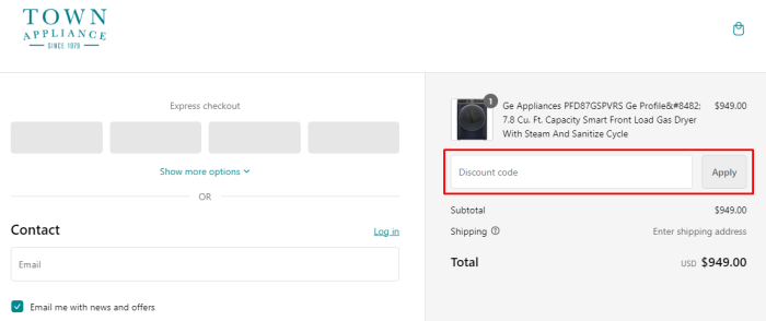 How to use Town Appliance promo code