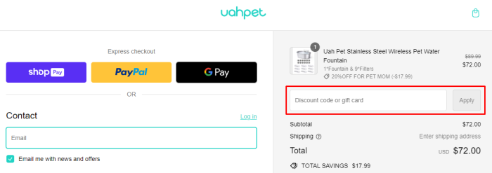 How to use Uahpet promo code