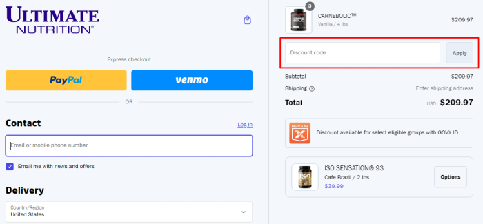 How to use Ultimate Nutrition promo code
