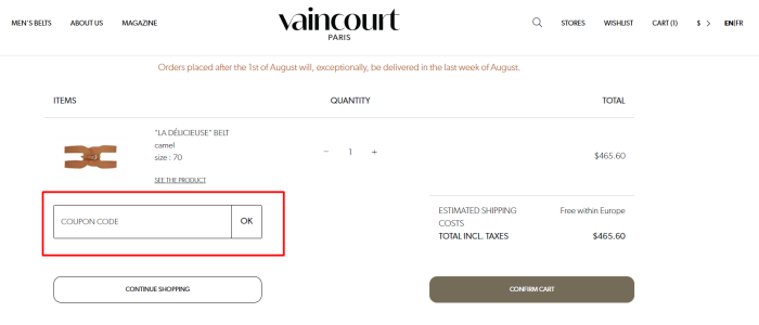 How to use Vaincourt promo code