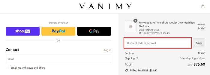 How to use Vanimy promo code