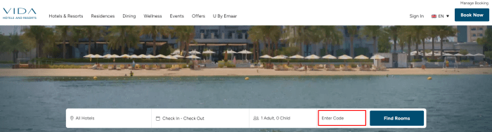 How to use Vida Hotels and Resorts promo code