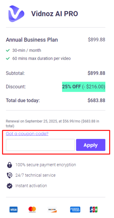 How to use Vidnoz promo code