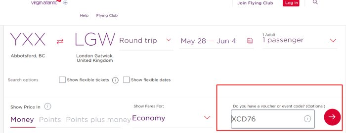 How to use Virgin Atlantic promo code