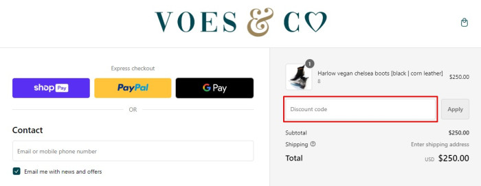 How to use VOES & CO promo code