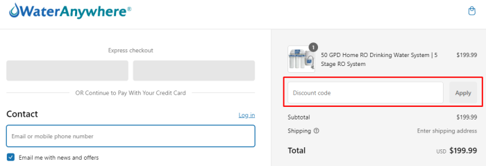 How to use WaterAnywhere promo code