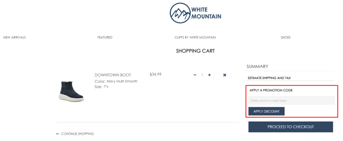 How to use White Mountain Shoes promo code