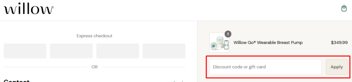 How to use Willow promo code
