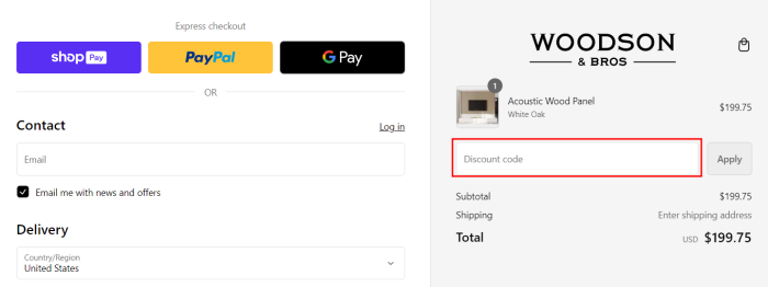 How to use Woodson&Bros promo code