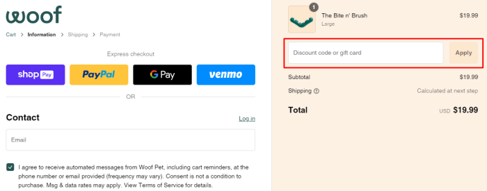 How to use Woof promo code