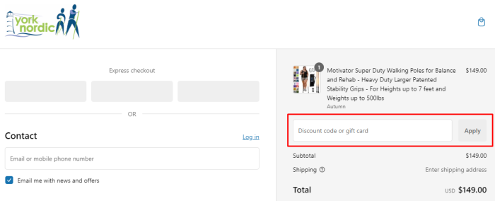 How to use York Nordic promo code