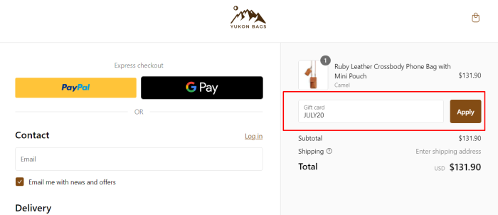 How to use Yukon Bags promo code